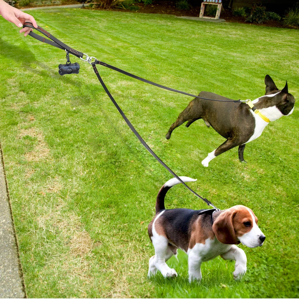 Double Dog Leash Coupler with Handle for 2 Dogs