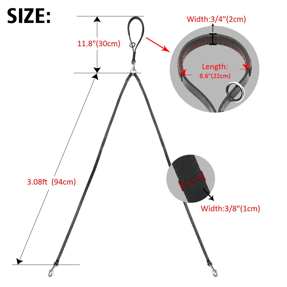 Double Dog Leash Coupler with Handle for 2 Dogs