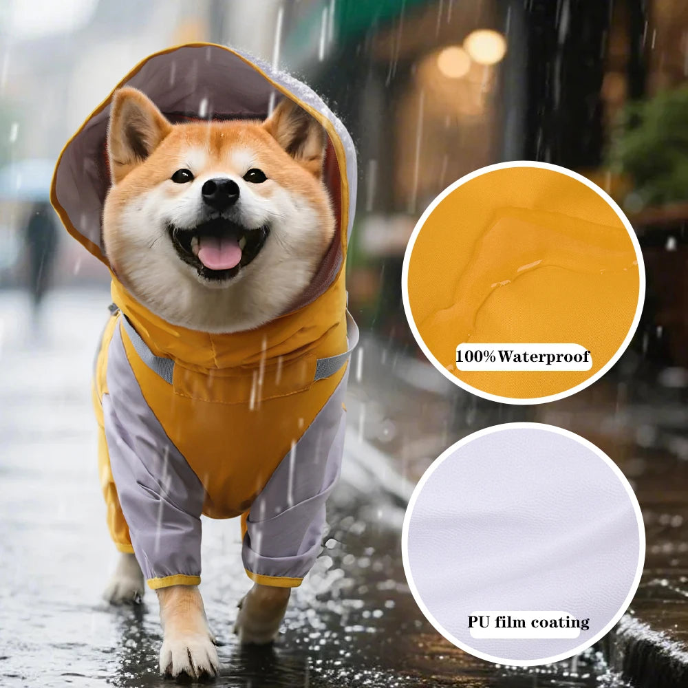 Waterproof Dog Raincoat with Hood & Reflective Strips