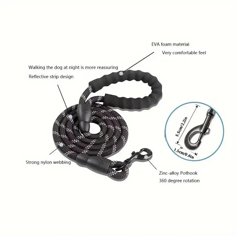 Reflective Heavy-Duty Dog Leash with Padded Handle