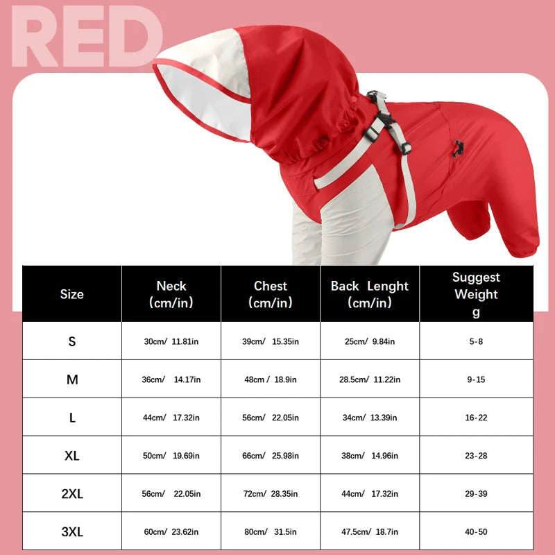 Waterproof Dog Raincoat with Hood & Reflective Strips
