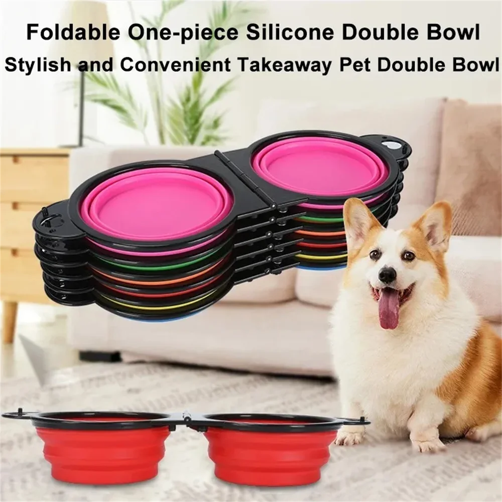 Collapsible Double Pet Bowls – Portable Travel Bowl