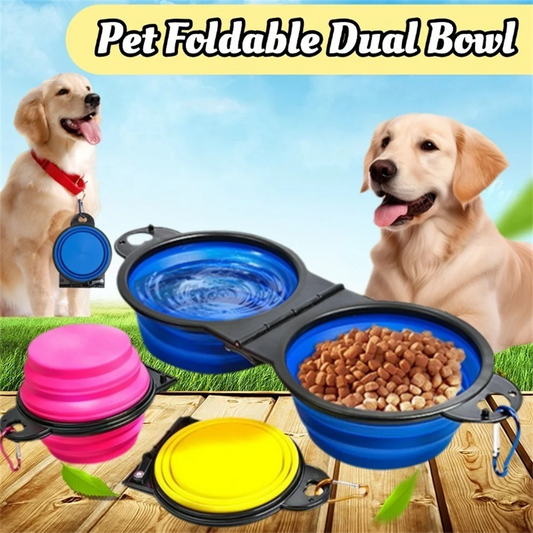 Collapsible Double Pet Bowls – Portable Travel Bowl