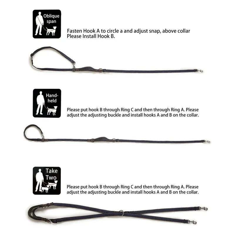 Adjustable Hands-Free Double Dog Leash for Walking & Running