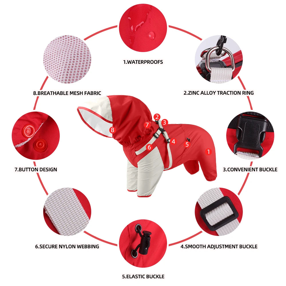 Waterproof Dog Raincoat with Hood & Reflective Strips